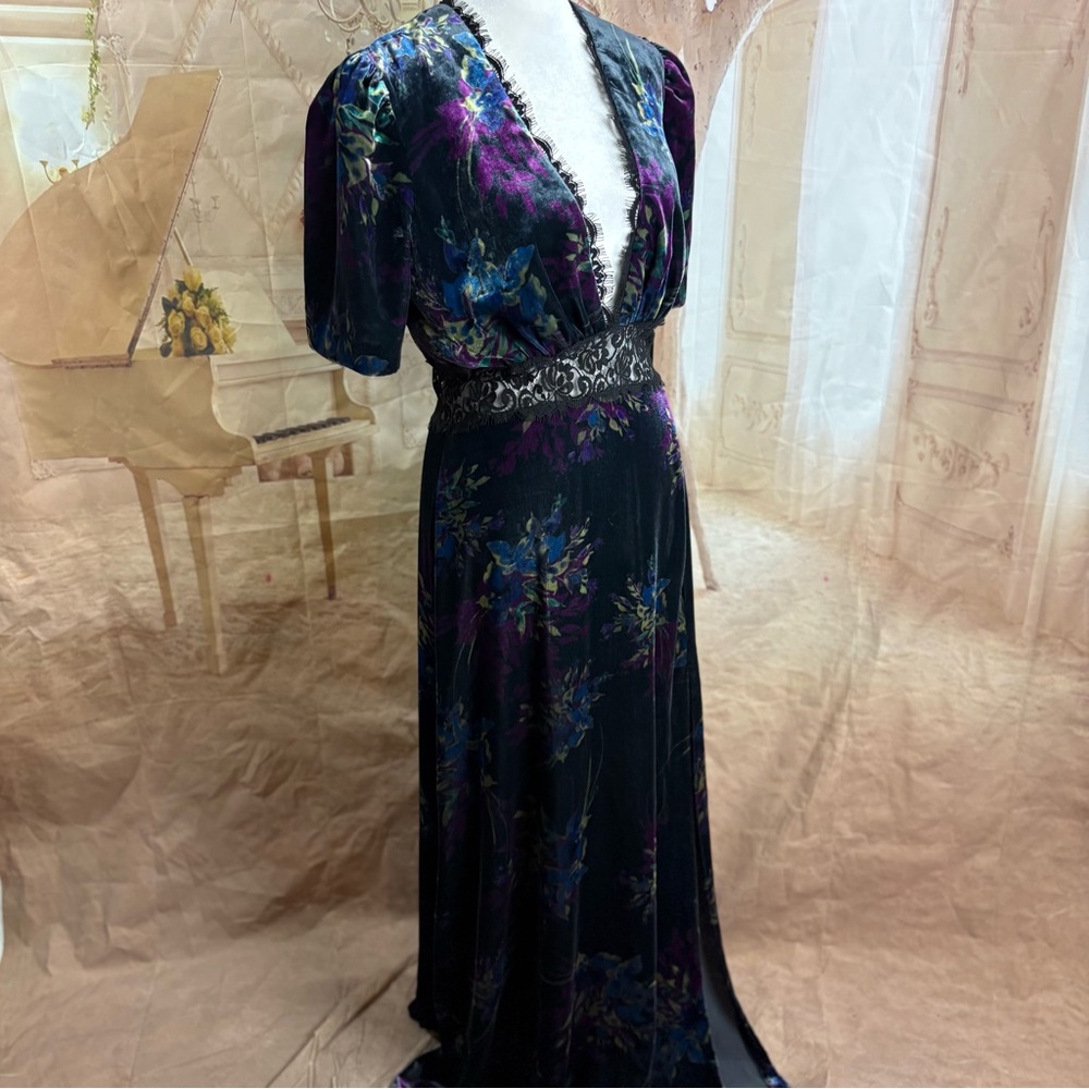 NEW Jill Stuart Women's Lace Inset Velvet Floral Maxi Dress - Picture 4 of 13